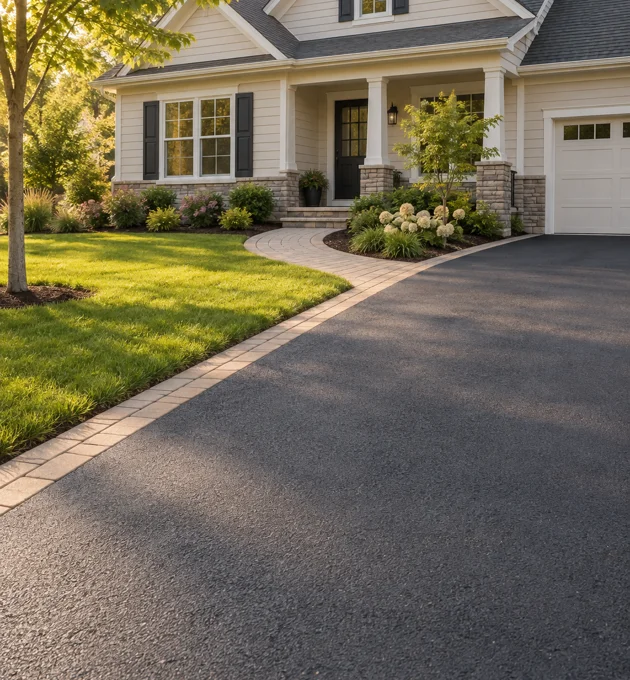 Illustrative detail of an asphalt driveway and paver edging